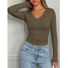 image:imagePRETTYGARDEN Long Sleeve Shirts for Women 2026 Fall V Neck Basic Tee Casual Fitted Ribbed Going Out Tops Kint Y2K ClothesArmy Green