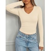 image:imagePRETTYGARDEN Long Sleeve Shirts for Women 2026 Fall V Neck Basic Tee Casual Fitted Ribbed Going Out Tops Kint Y2K ClothesBeige