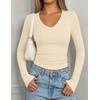 image:imagePRETTYGARDEN Long Sleeve Shirts for Women 2026 Fall V Neck Basic Tee Casual Fitted Ribbed Going Out Tops Kint Y2K ClothesBeige