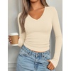 image:imagePRETTYGARDEN Long Sleeve Shirts for Women 2026 Fall V Neck Basic Tee Casual Fitted Ribbed Going Out Tops Kint Y2K ClothesBeige