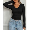 image:imagePRETTYGARDEN Long Sleeve Shirts for Women 2026 Fall V Neck Basic Tee Casual Fitted Ribbed Going Out Tops Kint Y2K ClothesBlack