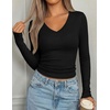 image:imagePRETTYGARDEN Long Sleeve Shirts for Women 2026 Fall V Neck Basic Tee Casual Fitted Ribbed Going Out Tops Kint Y2K ClothesBlack