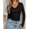 image:imagePRETTYGARDEN Long Sleeve Shirts for Women 2026 Fall V Neck Basic Tee Casual Fitted Ribbed Going Out Tops Kint Y2K ClothesBlack