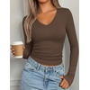 image:imagePRETTYGARDEN Long Sleeve Shirts for Women 2026 Fall V Neck Basic Tee Casual Fitted Ribbed Going Out Tops Kint Y2K ClothesCoffee