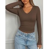 image:imagePRETTYGARDEN Long Sleeve Shirts for Women 2026 Fall V Neck Basic Tee Casual Fitted Ribbed Going Out Tops Kint Y2K ClothesCoffee