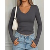 image:imagePRETTYGARDEN Long Sleeve Shirts for Women 2026 Fall V Neck Basic Tee Casual Fitted Ribbed Going Out Tops Kint Y2K ClothesDark Grey