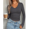 image:imagePRETTYGARDEN Long Sleeve Shirts for Women 2026 Fall V Neck Basic Tee Casual Fitted Ribbed Going Out Tops Kint Y2K ClothesDark Grey