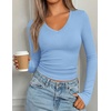 image:imagePRETTYGARDEN Long Sleeve Shirts for Women 2026 Fall V Neck Basic Tee Casual Fitted Ribbed Going Out Tops Kint Y2K ClothesLight Blue