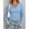 image:imagePRETTYGARDEN Long Sleeve Shirts for Women 2026 Fall V Neck Basic Tee Casual Fitted Ribbed Going Out Tops Kint Y2K ClothesLight Blue