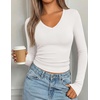 image:imagePRETTYGARDEN Long Sleeve Shirts for Women 2026 Fall V Neck Basic Tee Casual Fitted Ribbed Going Out Tops Kint Y2K ClothesWhite