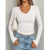 image:imagePRETTYGARDEN Long Sleeve Shirts for Women 2026 Fall V Neck Basic Tee Casual Fitted Ribbed Going Out Tops Kint Y2K ClothesWhite
