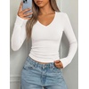 image:imagePRETTYGARDEN Long Sleeve Shirts for Women 2026 Fall V Neck Basic Tee Casual Fitted Ribbed Going Out Tops Kint Y2K ClothesWhite