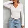 image:imagePRETTYGARDEN Long Sleeve Shirts for Women 2026 Fall V Neck Basic Tee Casual Fitted Ribbed Going Out Tops Kint Y2K ClothesWhite