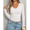 image:imagePRETTYGARDEN Long Sleeve Shirts for Women 2026 Fall V Neck Basic Tee Casual Fitted Ribbed Going Out Tops Kint Y2K ClothesWhite