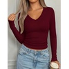 image:imagePRETTYGARDEN Long Sleeve Shirts for Women 2026 Fall V Neck Basic Tee Casual Fitted Ribbed Going Out Tops Kint Y2K ClothesWine Red