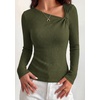 image:imagePRETTYGARDEN Womens 2026 Early Fall Fashion Long Sleeve T Shirts Asymmetrical Ribbed Fitted Trendy Going Out Tops Y2K OutfitsArmy Green