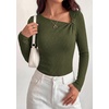 image:imagePRETTYGARDEN Womens 2026 Early Fall Fashion Long Sleeve T Shirts Asymmetrical Ribbed Fitted Trendy Going Out Tops Y2K OutfitsArmy Green