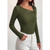 image:imagePRETTYGARDEN Womens 2026 Early Fall Fashion Long Sleeve T Shirts Asymmetrical Ribbed Fitted Trendy Going Out Tops Y2K OutfitsArmy Green
