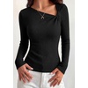 image:imagePRETTYGARDEN Womens 2026 Early Fall Fashion Long Sleeve T Shirts Asymmetrical Ribbed Fitted Trendy Going Out Tops Y2K OutfitsBlack