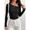 image:imagePRETTYGARDEN Womens 2026 Early Fall Fashion Long Sleeve T Shirts Asymmetrical Ribbed Fitted Trendy Going Out Tops Y2K OutfitsBlack
