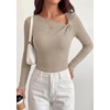 image:imagePRETTYGARDEN Womens 2026 Early Fall Fashion Long Sleeve T Shirts Asymmetrical Ribbed Fitted Trendy Going Out Tops Y2K OutfitsGrey Apricot