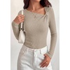 image:imagePRETTYGARDEN Womens 2026 Early Fall Fashion Long Sleeve T Shirts Asymmetrical Ribbed Fitted Trendy Going Out Tops Y2K OutfitsGrey Apricot