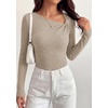 image:imagePRETTYGARDEN Womens 2026 Early Fall Fashion Long Sleeve T Shirts Asymmetrical Ribbed Fitted Trendy Going Out Tops Y2K OutfitsGrey Apricot