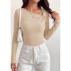image:imagePRETTYGARDEN Womens 2026 Early Fall Fashion Long Sleeve T Shirts Asymmetrical Ribbed Fitted Trendy Going Out Tops Y2K OutfitsKhaki