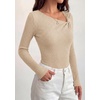 image:imagePRETTYGARDEN Womens 2026 Early Fall Fashion Long Sleeve T Shirts Asymmetrical Ribbed Fitted Trendy Going Out Tops Y2K OutfitsKhaki