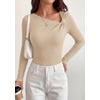 image:imagePRETTYGARDEN Womens 2026 Early Fall Fashion Long Sleeve T Shirts Asymmetrical Ribbed Fitted Trendy Going Out Tops Y2K OutfitsKhaki