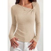 image:imagePRETTYGARDEN Womens 2026 Early Fall Fashion Long Sleeve T Shirts Asymmetrical Ribbed Fitted Trendy Going Out Tops Y2K OutfitsKhaki