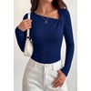 image:imagePRETTYGARDEN Womens 2026 Early Fall Fashion Long Sleeve T Shirts Asymmetrical Ribbed Fitted Trendy Going Out Tops Y2K OutfitsNavy Blue