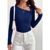 image:imagePRETTYGARDEN Womens 2026 Early Fall Fashion Long Sleeve T Shirts Asymmetrical Ribbed Fitted Trendy Going Out Tops Y2K OutfitsNavy Blue