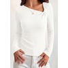 image:imagePRETTYGARDEN Womens 2026 Early Fall Fashion Long Sleeve T Shirts Asymmetrical Ribbed Fitted Trendy Going Out Tops Y2K OutfitsWhite