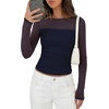 image:imagePRETTYGARDEN Womens 2026 Fall Long Sleeve T Shirts Sheer Mesh Boat Neck Ruched Fitted Going Out Summer Tops Fashion ClothingNavy Blue