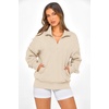 image:imagePRETTYGARDEN Womens Half Zip Oversized Sweatshirts Fleece Hoodies 2026 Trendy Long Sleeve Pullover Tops Y2k Fall OutfitsBeige