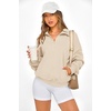 image:imagePRETTYGARDEN Womens Half Zip Oversized Sweatshirts Fleece Hoodies 2026 Trendy Long Sleeve Pullover Tops Y2k Fall OutfitsBeige