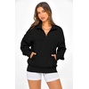 image:imagePRETTYGARDEN Womens Half Zip Oversized Sweatshirts Fleece Hoodies 2026 Trendy Long Sleeve Pullover Tops Y2k Fall OutfitsBlack