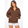 image:imagePRETTYGARDEN Womens Half Zip Oversized Sweatshirts Fleece Hoodies 2026 Trendy Long Sleeve Pullover Tops Y2k Fall OutfitsCoffee