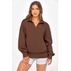 image:imagePRETTYGARDEN Womens Half Zip Oversized Sweatshirts Fleece Hoodies 2026 Trendy Long Sleeve Pullover Tops Y2k Fall OutfitsCoffee