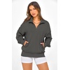 image:imagePRETTYGARDEN Womens Half Zip Oversized Sweatshirts Fleece Hoodies 2026 Trendy Long Sleeve Pullover Tops Y2k Fall OutfitsDark Grey