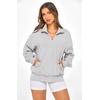 image:imagePRETTYGARDEN Womens Half Zip Oversized Sweatshirts Fleece Hoodies 2026 Trendy Long Sleeve Pullover Tops Y2k Fall OutfitsGrey