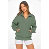 image:imagePRETTYGARDEN Womens Half Zip Oversized Sweatshirts Fleece Hoodies 2026 Trendy Long Sleeve Pullover Tops Y2k Fall OutfitsGrey Green