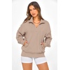 image:imagePRETTYGARDEN Womens Half Zip Oversized Sweatshirts Fleece Hoodies 2026 Trendy Long Sleeve Pullover Tops Y2k Fall OutfitsLight Coffee