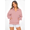image:imagePRETTYGARDEN Womens Half Zip Oversized Sweatshirts Fleece Hoodies 2026 Trendy Long Sleeve Pullover Tops Y2k Fall OutfitsLight Pink