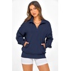 image:imagePRETTYGARDEN Womens Half Zip Oversized Sweatshirts Fleece Hoodies 2026 Trendy Long Sleeve Pullover Tops Y2k Fall OutfitsNavy