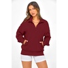 image:imagePRETTYGARDEN Womens Half Zip Oversized Sweatshirts Fleece Hoodies 2026 Trendy Long Sleeve Pullover Tops Y2k Fall OutfitsWine Red