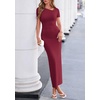 image:imagePRETTYGARDEN Womens Ruched Maxi Dress 2026 Summer Short Sleeve Asymmetric Neck Back Slit Bodycon Cocktail Party Long DressesBurgundy