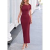 image:imagePRETTYGARDEN Womens Ruched Maxi Dress 2026 Summer Short Sleeve Asymmetric Neck Back Slit Bodycon Cocktail Party Long DressesBurgundy