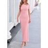 image:imagePRETTYGARDEN Womens Ruched Maxi Dress 2026 Summer Short Sleeve Asymmetric Neck Back Slit Bodycon Cocktail Party Long DressesPink